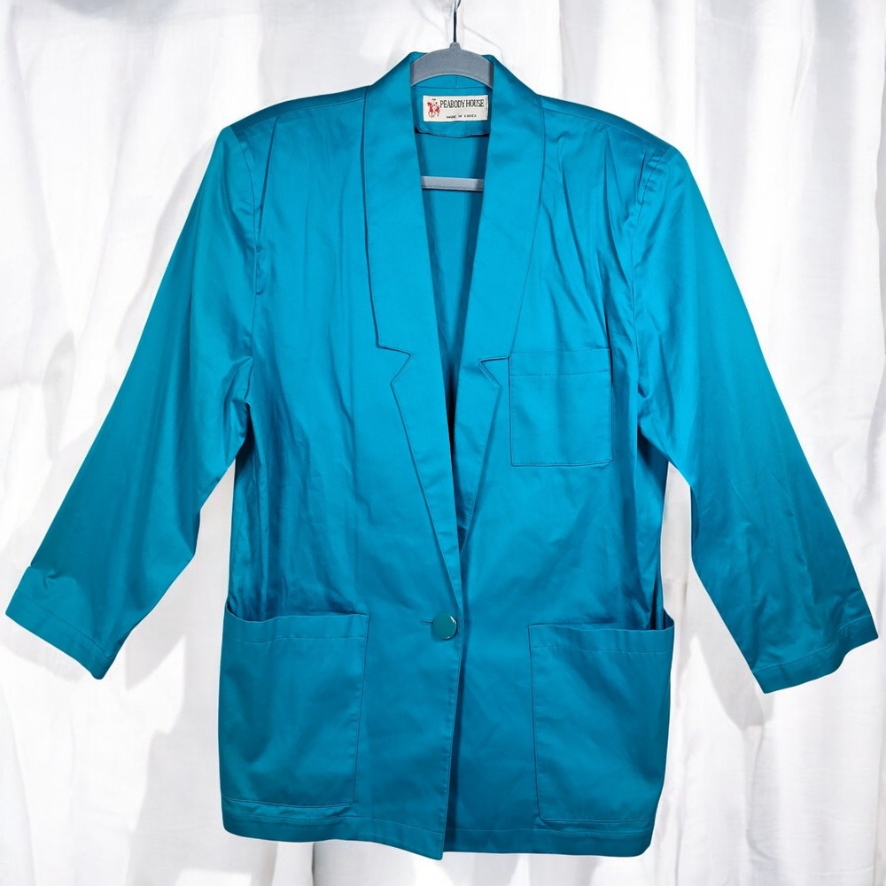 PEABODY HOUSE Blazer Jacket Women's Size 13/14 Blue 100% Cotton VTG Deadstock